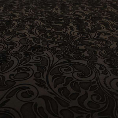 Delight Shiny Floral Embossed Pattern Velvet Fabric In Black Colour Upholstery Fabric CTR-101 - Made To Measure Curtains