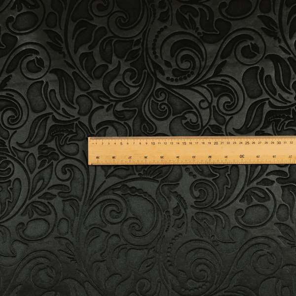 Delight Shiny Floral Embossed Pattern Velvet Fabric In Black Colour Upholstery Fabric CTR-101 - Roman Blinds