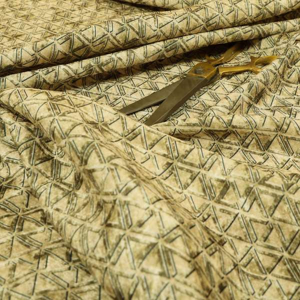 Glamour Geometric Collection Print Velvet Upholstery Fabric Beige Small Pattern CTR-1010 - Roman Blinds