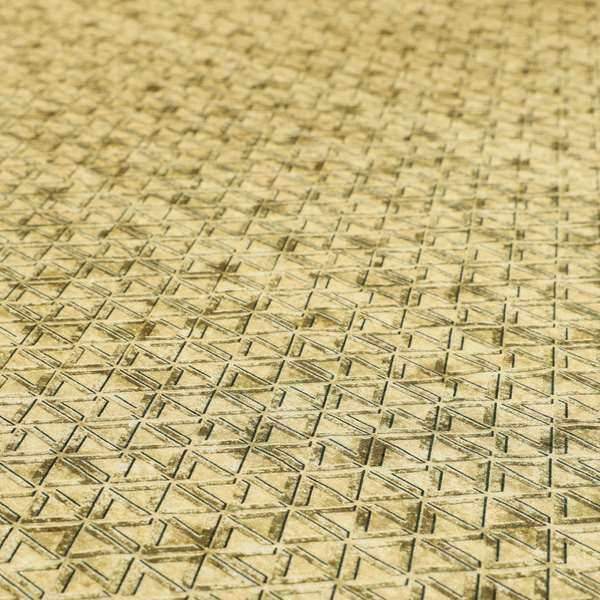 Glamour Geometric Collection Print Velvet Upholstery Fabric Beige Small Pattern CTR-1010 - Roman Blinds