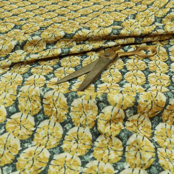 Glamour Geometric Collection Print Velvet Upholstery Fabric Yellow Grey Circular Modern Pattern CTR-1011 - Roman Blinds