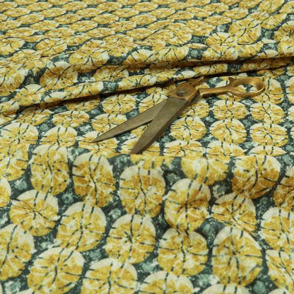 Glamour Geometric Collection Print Velvet Upholstery Fabric Yellow Grey Circular Modern Pattern CTR-1011