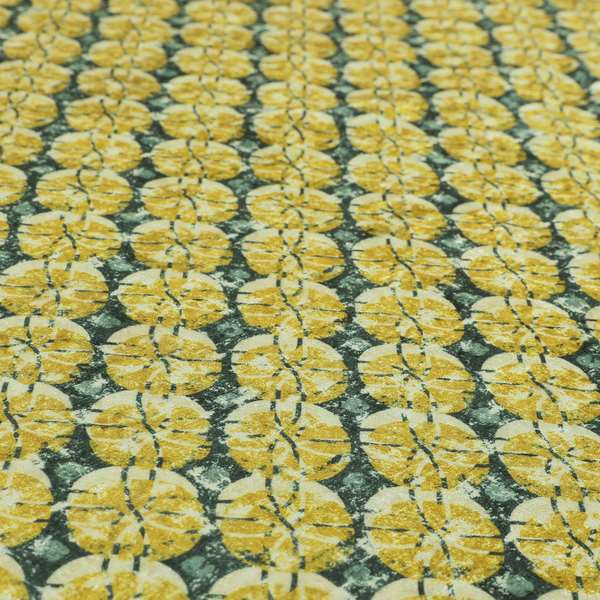 Glamour Geometric Collection Print Velvet Upholstery Fabric Yellow Grey Circular Modern Pattern CTR-1011 - Made To Measure Curtains