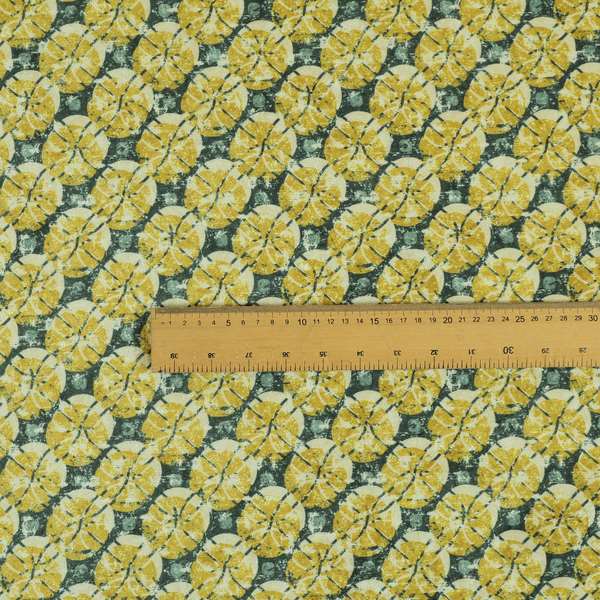 Glamour Geometric Collection Print Velvet Upholstery Fabric Yellow Grey Circular Modern Pattern CTR-1011 - Roman Blinds