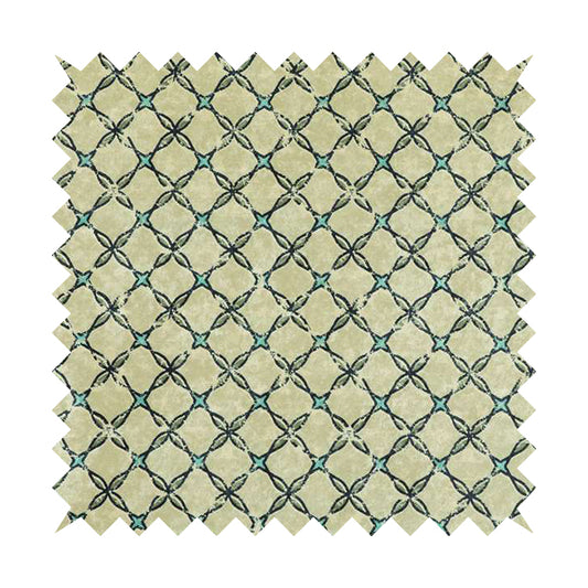 Glamour Geometric Collection Print Velvet Upholstery Fabric Blue Silver Open Medallion Pattern CTR-1012