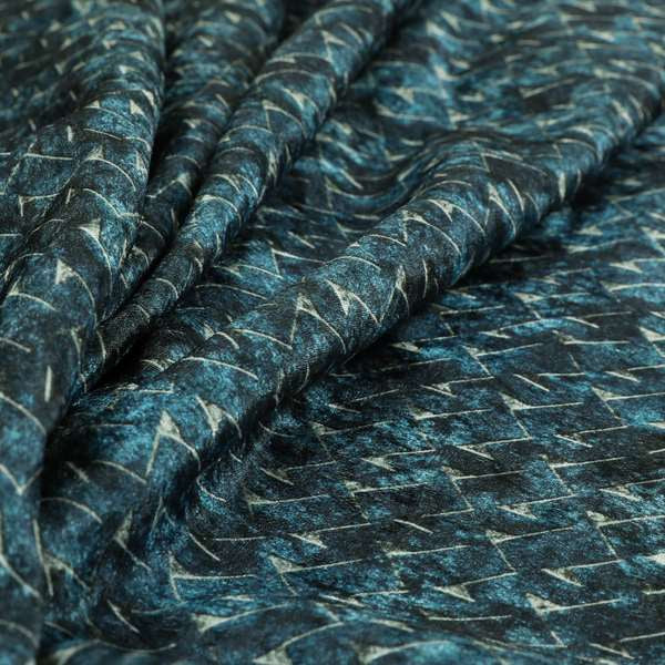 Glamour Geometric Collection Print Velvet Upholstery Fabric Navy Blue Modern Pattern CTR-1014