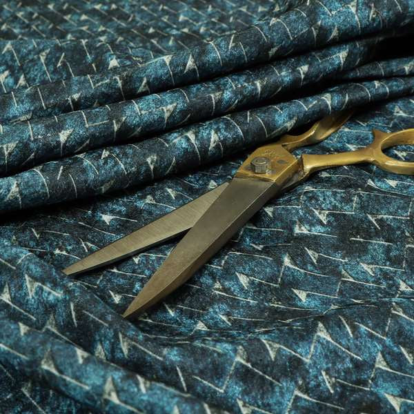 Glamour Geometric Collection Print Velvet Upholstery Fabric Navy Blue Modern Pattern CTR-1014 - Roman Blinds