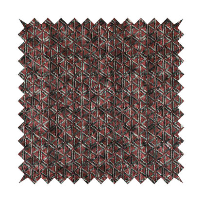 Glamour Geometric Collection Print Velvet Upholstery Fabric Burgundy Red Grey Small Modern Pattern CTR-1015 - Roman Blinds