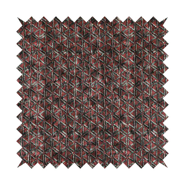 Glamour Geometric Collection Print Velvet Upholstery Fabric Burgundy Red Grey Small Modern Pattern CTR-1015 - Made To Measure Curtains