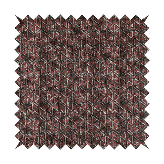 Glamour Geometric Collection Print Velvet Upholstery Fabric Burgundy Red Grey Small Modern Pattern CTR-1015