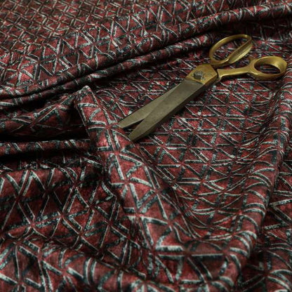 Glamour Geometric Collection Print Velvet Upholstery Fabric Burgundy Red Grey Small Modern Pattern CTR-1015 - Roman Blinds