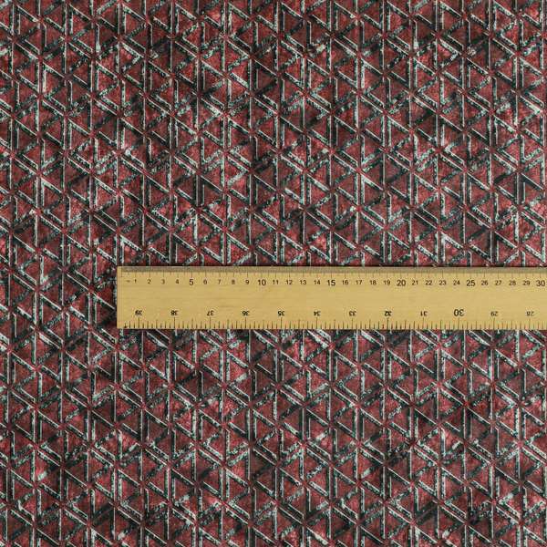 Glamour Geometric Collection Print Velvet Upholstery Fabric Burgundy Red Grey Small Modern Pattern CTR-1015 - Roman Blinds