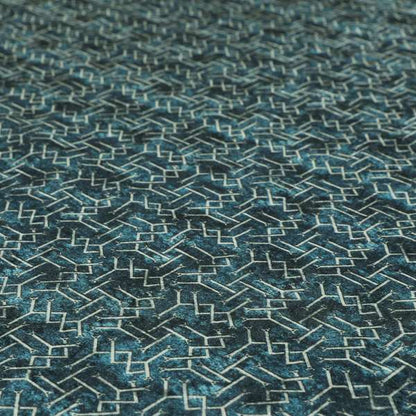 Glamour Geometric Collection Print Velvet Upholstery Fabric Navy Blue Small Geometric Pattern CTR-1016 - Roman Blinds