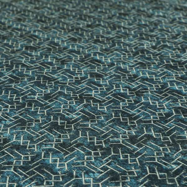 Glamour Geometric Collection Print Velvet Upholstery Fabric Navy Blue Small Geometric Pattern CTR-1016 - Handmade Cushions