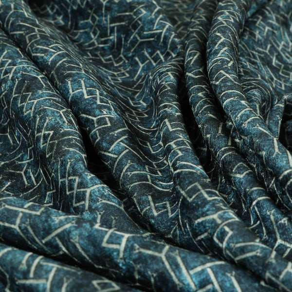 Glamour Geometric Collection Print Velvet Upholstery Fabric Navy Blue Small Geometric Pattern CTR-1016 - Made To Measure Curtains