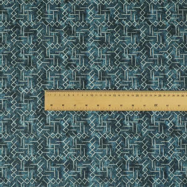 Glamour Geometric Collection Print Velvet Upholstery Fabric Navy Blue Small Geometric Pattern CTR-1016 - Roman Blinds