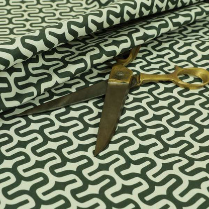 Maze Printed Velvet Modern Geometric Pattern In Green Upholstery Fabric CTR-1017