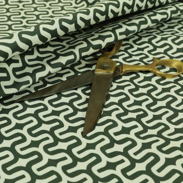 Maze Printed Velvet Modern Geometric Pattern In Green Upholstery Fabric CTR-1017 - Made To Measure Curtains