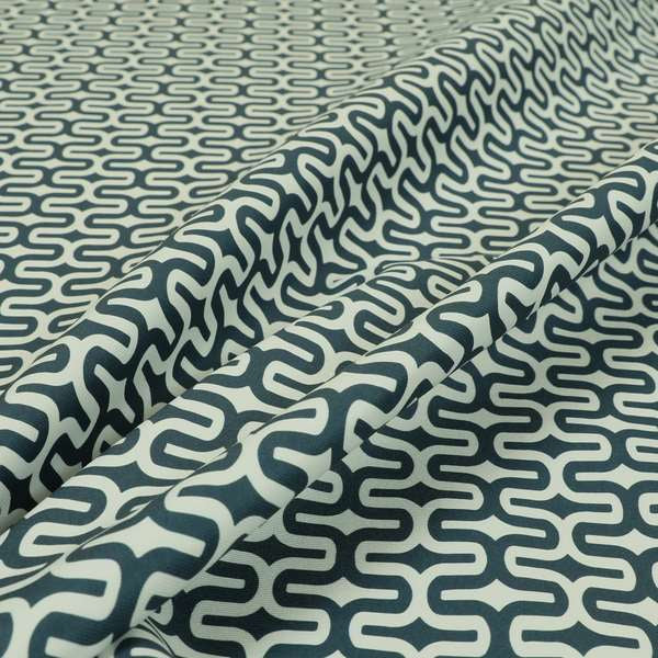 Maze Printed Velvet Modern Geometric Pattern In Blue Upholstery Fabric CTR-1018 - Made To Measure Curtains