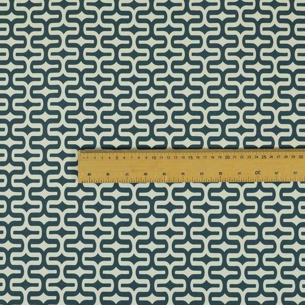 Maze Printed Velvet Modern Geometric Pattern In Blue Upholstery Fabric CTR-1018 - Made To Measure Curtains