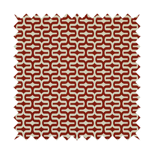 Maze Printed Velvet Modern Geometric Pattern In Red Upholstery Fabric CTR-1020