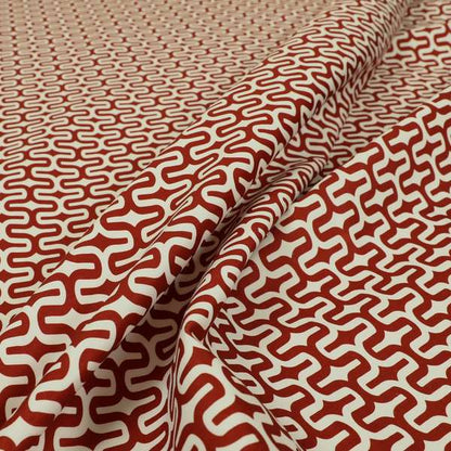 Maze Printed Velvet Modern Geometric Pattern In Red Upholstery Fabric CTR-1020 - Made To Measure Curtains