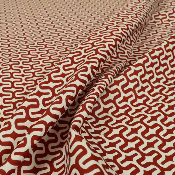 Maze Printed Velvet Modern Geometric Pattern In Red Upholstery Fabric CTR-1020