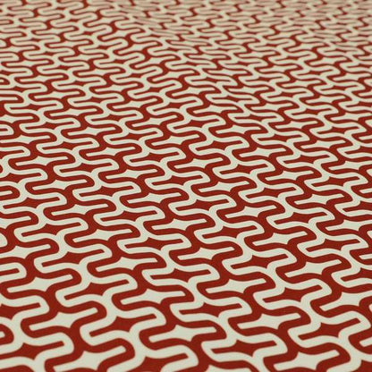 Maze Printed Velvet Modern Geometric Pattern In Red Upholstery Fabric CTR-1020