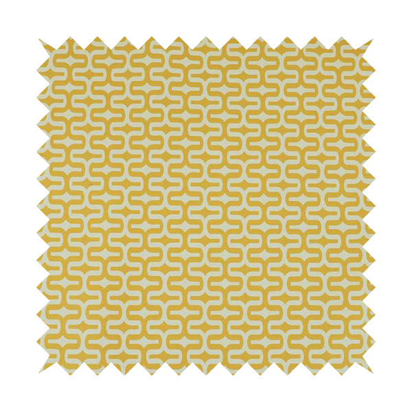 Maze Printed Velvet Modern Geometric Pattern In Yellow Upholstery Fabric CTR-1021 - Made To Measure Curtains