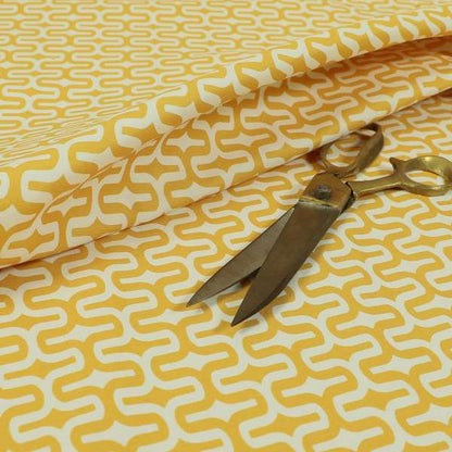 Maze Printed Velvet Modern Geometric Pattern In Yellow Upholstery Fabric CTR-1021 - Made To Measure Curtains