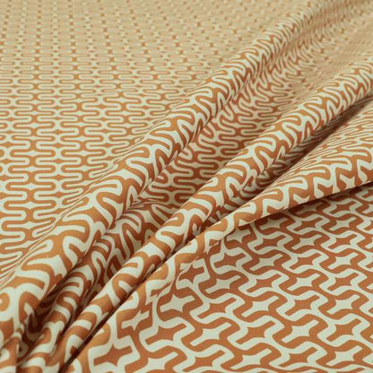 Maze Printed Velvet Modern Geometric Pattern In Orange Upholstery Fabric CTR-1023 - Made To Measure Curtains