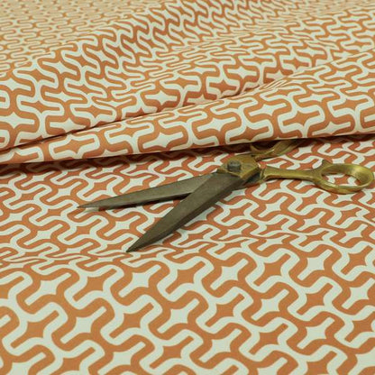 Maze Printed Velvet Modern Geometric Pattern In Orange Upholstery Fabric CTR-1023 - Roman Blinds