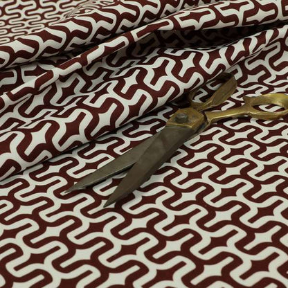 Maze Printed Velvet Modern Geometric Pattern In Red Burgundy Upholstery Fabric CTR-1025 - Made To Measure Curtains