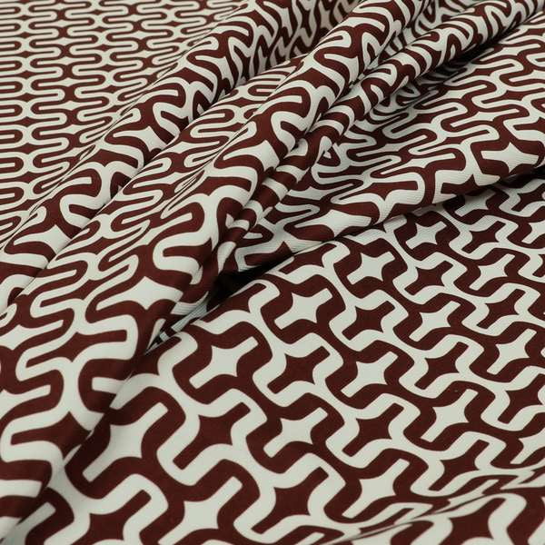 Maze Printed Velvet Modern Geometric Pattern In Red Burgundy Upholstery Fabric CTR-1025 - Made To Measure Curtains