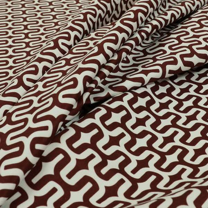 Maze Printed Velvet Modern Geometric Pattern In Red Burgundy Upholstery Fabric CTR-1025