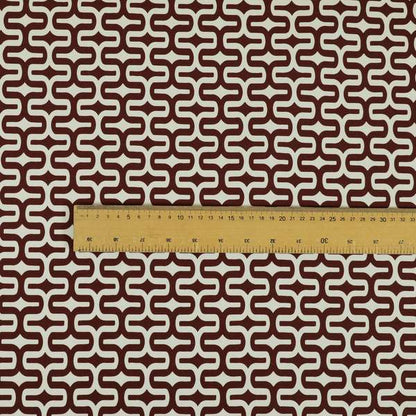 Maze Printed Velvet Modern Geometric Pattern In Red Burgundy Upholstery Fabric CTR-1025