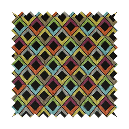 Sokoto Colourful Geometric Modern Furnishing Upholstery Fabric In Black CTR-1055 - Roman Blinds