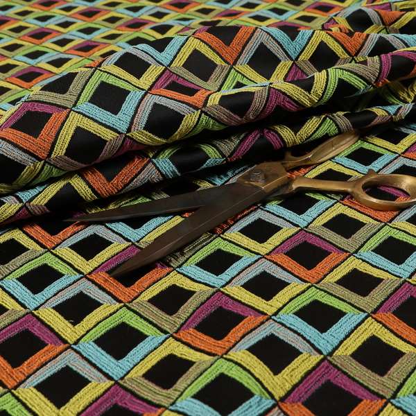 Sokoto Colourful Geometric Modern Furnishing Upholstery Fabric In Black CTR-1055 - Roman Blinds