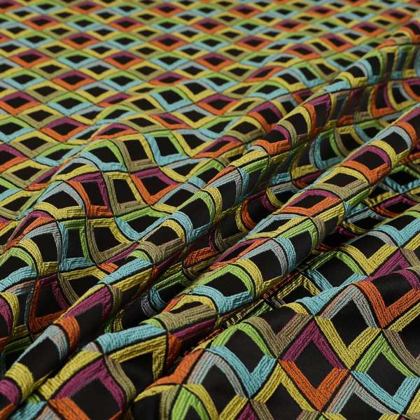 Sokoto Colourful Geometric Modern Furnishing Upholstery Fabric In Black CTR-1055 - Roman Blinds