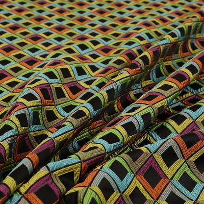 Sokoto Colourful Geometric Modern Furnishing Upholstery Fabric In Black CTR-1055