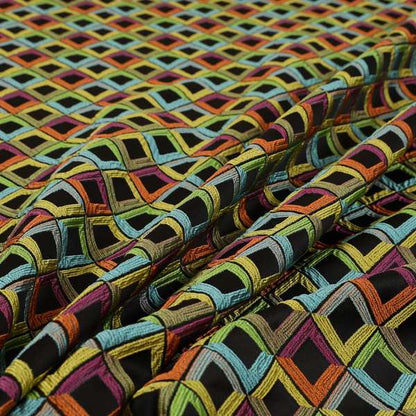 Sokoto Colourful Geometric Modern Furnishing Upholstery Fabric In Black CTR-1055 - Made To Measure Curtains