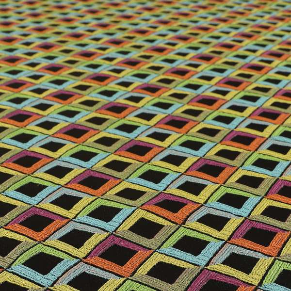 Sokoto Colourful Geometric Modern Furnishing Upholstery Fabric In Black CTR-1055 - Roman Blinds