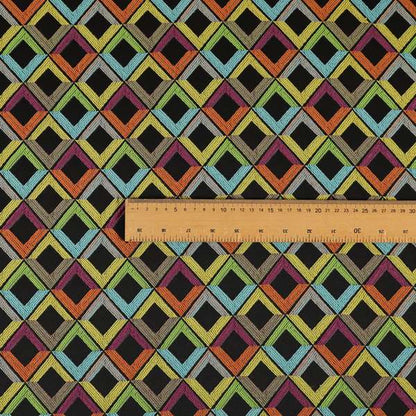 Sokoto Colourful Geometric Modern Furnishing Upholstery Fabric In Black CTR-1055 - Roman Blinds