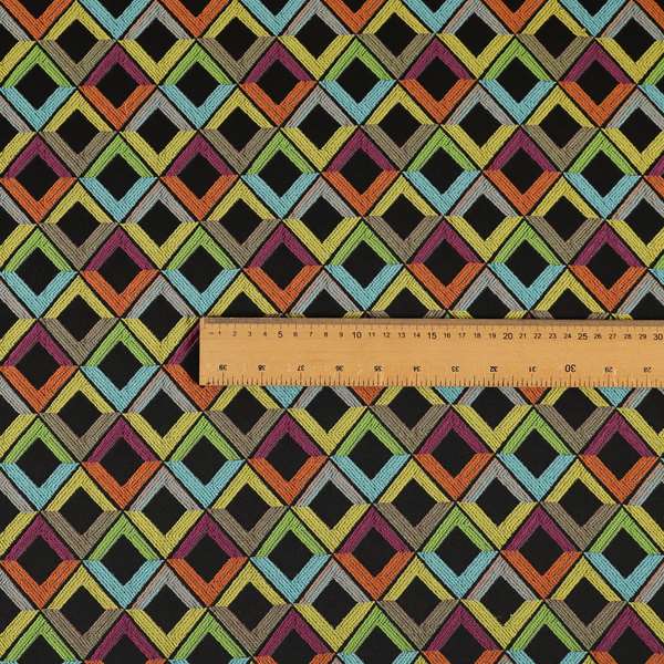 Sokoto Colourful Geometric Modern Furnishing Upholstery Fabric In Black CTR-1055