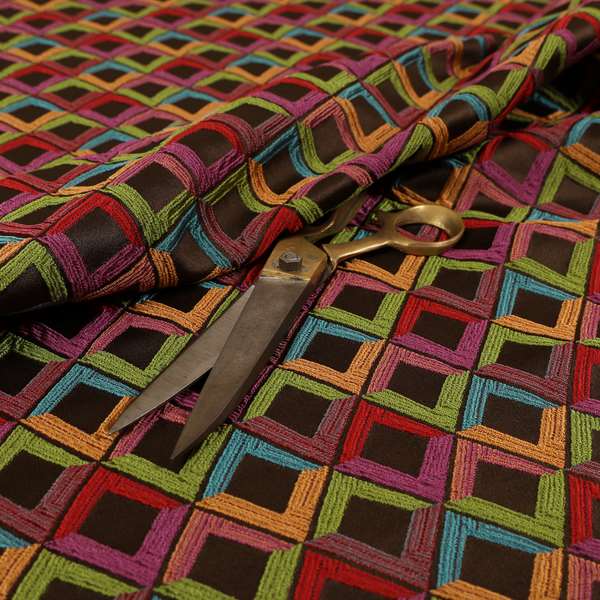 Sokoto Colourful Geometric Modern Furnishing Upholstery Fabric In Brown CTR-1057 - Made To Measure Curtains