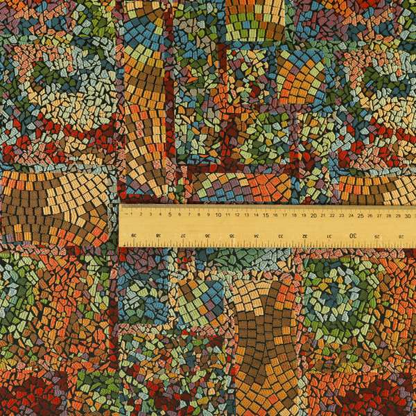 Pasha Stained Mosaic Pattern Multicolour Chenille Upholstery Furnishing Fabric CTR-1059 - Roman Blinds