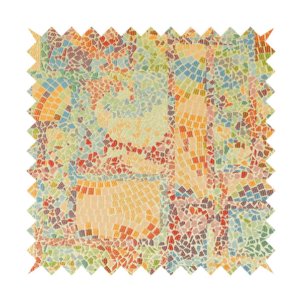 Pasha Stained Mosaic Pattern Multicolour Orange Yellow Chenille Upholstery Furnishing Fabric CTR-1061 - Made To Measure Curtains