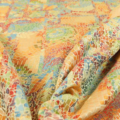 Pasha Stained Mosaic Pattern Multicolour Orange Yellow Chenille Upholstery Furnishing Fabric CTR-1061 - Made To Measure Curtains