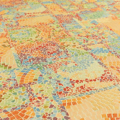 Pasha Stained Mosaic Pattern Multicolour Orange Yellow Chenille Upholstery Furnishing Fabric CTR-1061 - Handmade Cushions