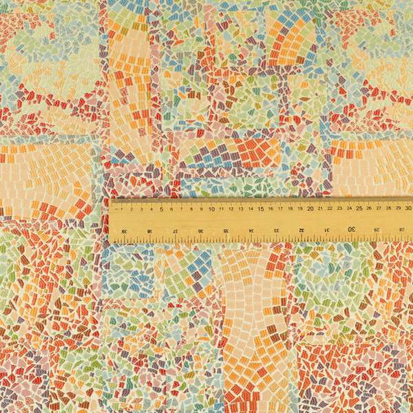 Pasha Stained Mosaic Pattern Multicolour Orange Yellow Chenille Upholstery Furnishing Fabric CTR-1061 - Made To Measure Curtains